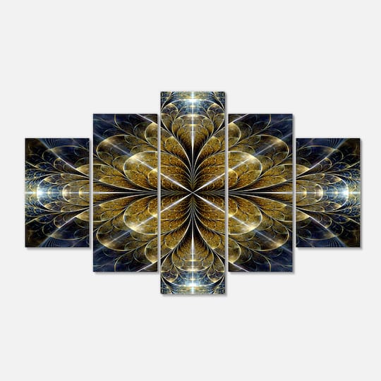 Designart - Digital Gold Fractal Flower Pattern - Contemporary Wall Art Canvas